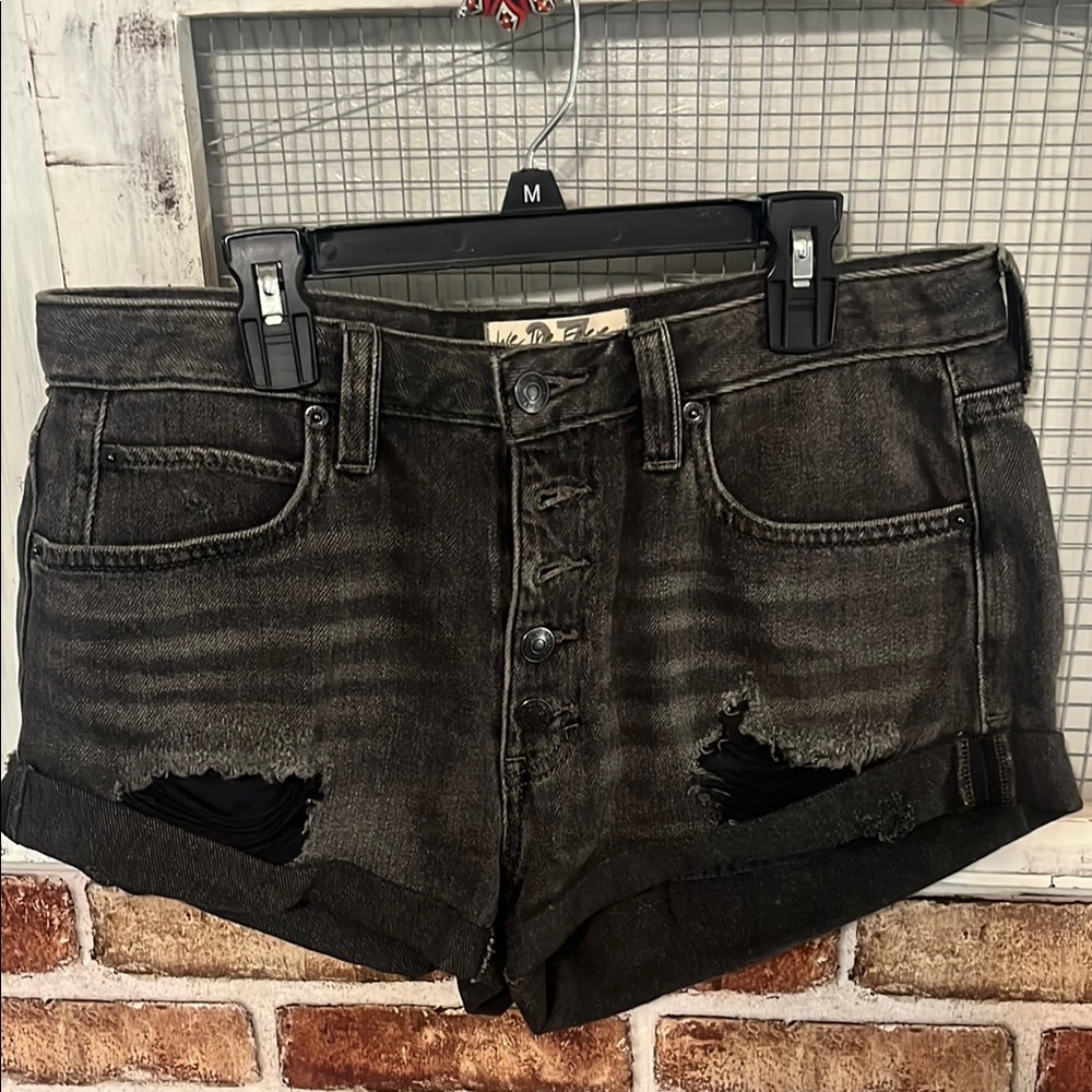 We The Free Black Distressed Jean Shorts